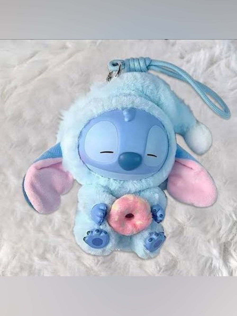 Blue Plush Stitch Donut Key & Card Holder - Soft Charm Accessory